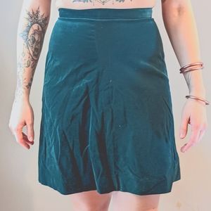 Vintage green velvet A-line skirt